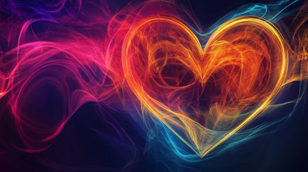 A creative visualization of heart waves morphing into abstract shapes, representing the life force and rhythm in a colorful and energetic mannerの素材