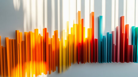 A colorful bar chart representing various financial data points, with sharp edges and vibrant colors, set against a clean white background for a professional lookの素材