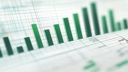 A financial bar chart showing comparison of investment returns, with green bars rising sharply to symbolize growth, displayed against a white background with grid lines.の素材