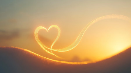 A minimalist design featuring a single heart wave line, elegantly flowing across the frame with a soft glow, representing calmness and serenityの素材