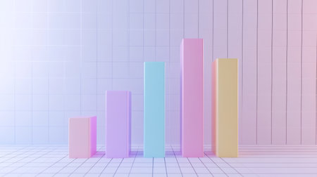 A minimalist financial bar graph with pastel-colored bars, showing quarterly revenue, displayed on a clean white background with simple grid lines and clear labels.の素材