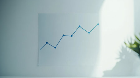 A minimalist line graph with a continuous upward trend in blue against a white background, highlighting key financial milestones in a clean layoutの素材