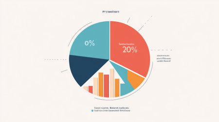 A pie chart displaying personal finance data, with different sections for savings, expenses, and investments, accompanied by labels and percentages on a sleek white background.の素材