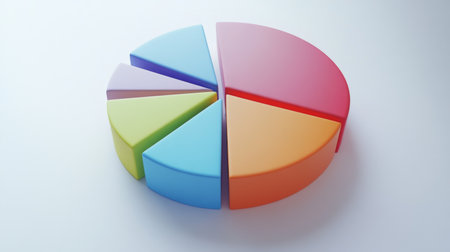 A simple, clear pie chart illustrating household financial planning, with different categories for savings, bills, and leisure, presented on a clean white surface.の素材
