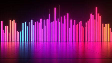 A D financial bar chart with sleek, glowing bars rising dramatically against a dark backdrop, with subtle light effects highlighting the dataの素材