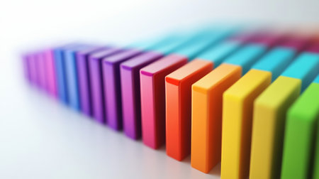 A detailed D bar graph with vibrant, multicolored bars, representing data trends in a business presentation, set against a minimalist white backdrop.の素材