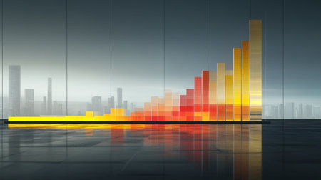 A clean and sharp financial bar graph with colorful bars, displaying growth trends over time on a high-resolution digital screenの素材
