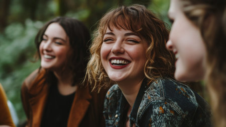 A group of friends laughing and enjoying a fun outing together, showcasing the importance of social support and connection in managing stress and enhancing mental health.の素材