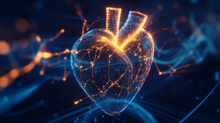 An abstract representation of heart wave signals with a glowing pulse effect, capturing the dynamic nature of heartbeats in a modern and artistic styleの素材