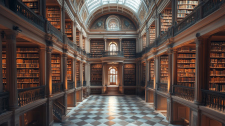 A beautiful architectural shot of a historic library building with intricate details and grand entrances, showcasing the elegance of traditional literature spaces.の素材