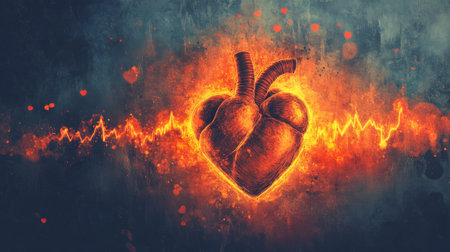 An abstract representation of heart wave signals with a glowing pulse effect, capturing the dynamic nature of heartbeats in a modern and artistic styleの素材