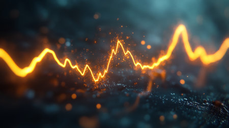 An artistic rendering of heart wave patterns emerging from a heartbeat monitor, incorporating elements of light and shadow for a dramatic effectの素材