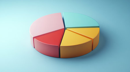 A corporate-style pie chart showing a financial breakdown of company profits, with sections for expenses, taxes, and net revenue, placed on a simple gradient background.の素材