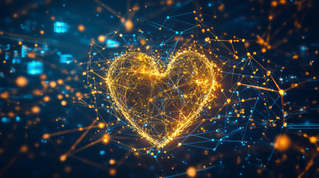 A dynamic heart waveform overlaid on a faint background of medical equipment, symbolizing the interplay between technology and human healthの素材