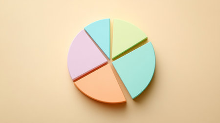 A minimalistic pie chart with pastel-colored slices representing different budget categories, displayed on a light background with percentages clearly labeled for easy understanding.の素材