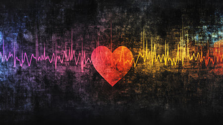 A series of heart waveforms depicted in different colors, symbolizing various emotional states, displayed on a dark background for a striking contrastの素材