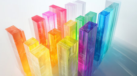 A vibrant D bar chart with rainbow-colored bars, each one labeled with clear data, set against a simple white background for an eye-catching presentation.の素材