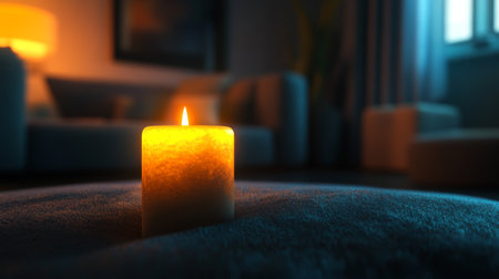 Close-up of a flickering candle flame in a dark room, casting soft shadows and creating a cozy ambiance, emphasizing the glow and warmthの素材