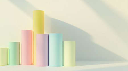 Minimal D bar graph in pastel colors, with shadows cast across a white background, creating a soft and elegant visualの素材