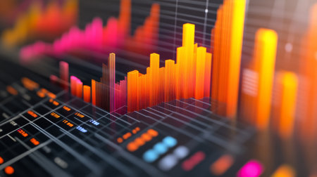 A close-up of a D histogram with varying bar heights and depths, highlighting the distribution of data across different categories.の素材