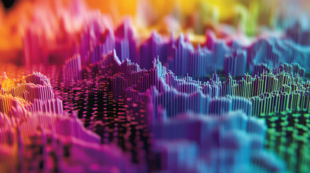 A detailed shot of a D heatmap chart with color-coded data points and gradients, representing intensity or frequency across different dimensions.の素材