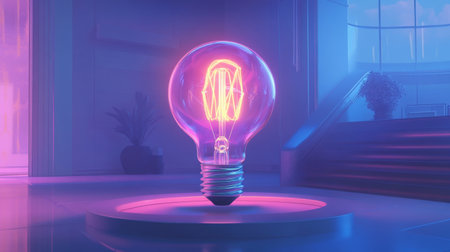 A detailed shot of a light bulb with a decorative filament design, illuminated to show its artistic and unique appearance in a modern interior setting.の素材