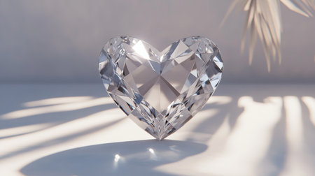 A radiant heart-shaped diamond, polished to perfection, centered on a white background for a romantic aesthetic.の素材