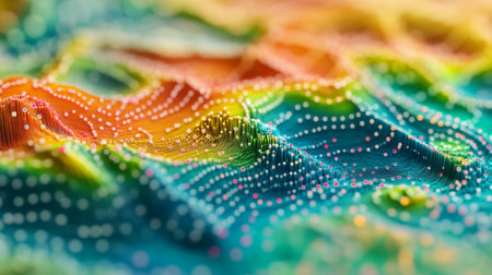 A close-up of a D financial heatmap with color-coded data points and intensity gradients, representing the distribution and frequency of financial metrics.の素材