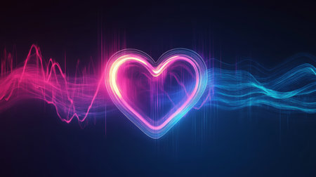 A minimalist design featuring a single heart wave line, elegantly flowing across the frame with a soft glow, representing calmness and serenityの素材