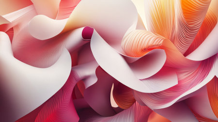 Gradient-filled polygons with smooth lines and subtle shadows, arranged to create a modern, abstract composition in soft pastel tonesの素材