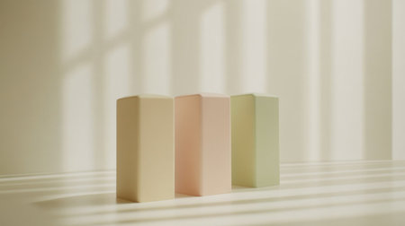 Minimal D bar graph in pastel colors, with shadows cast across a white background, creating a soft and elegant visualの素材