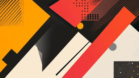 An abstract background with geometric shapes and sharp angles, using contrasting colors and patterns to create a modern and edgy visual effect.の素材