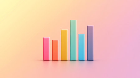 A business bar chart illustrating annual financial performance, with different colored bars representing income, expenses, and profit, placed on a gradient background.の素材