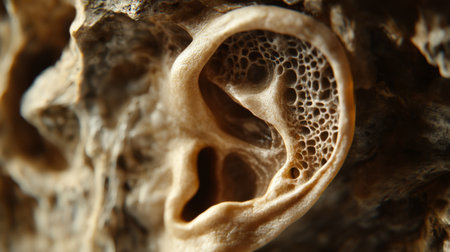 A close-up of a human ear, focusing on the outer structure and skin texture, highlighting this sensory organ in a natural, minimalistic setting.の素材