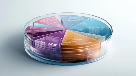 A clear, colorful pie chart illustrating the distribution of a company's operating costs, with each segment labeled and a slight D effect for added depth.の素材