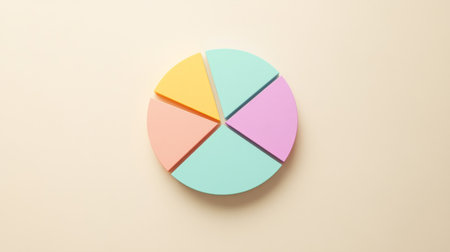 A minimalistic pie chart with pastel-colored slices representing different budget categories, displayed on a light background with percentages clearly labeled for easy understanding.の素材
