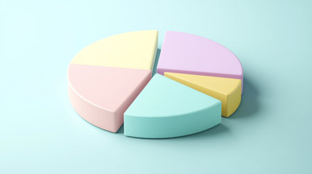 A minimalistic pie chart with pastel-colored slices representing different budget categories, displayed on a light background with percentages clearly labeled for easy understanding.の素材
