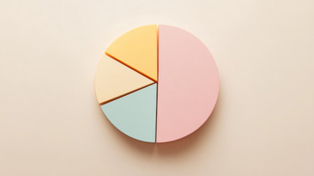 A minimalistic pie chart with pastel-colored slices representing different budget categories, displayed on a light background with percentages clearly labeled for easy understanding.の素材