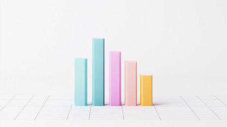 A minimalist financial bar graph with pastel-colored bars, showing quarterly revenue, displayed on a clean white background with simple grid lines and clear labels.の素材