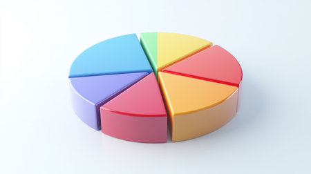 A simple, clear pie chart illustrating household financial planning, with different categories for savings, bills, and leisure, presented on a clean white surface.の素材