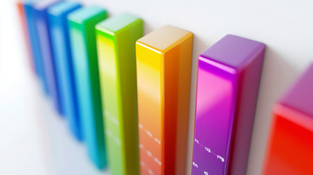 A vibrant D bar chart with rainbow-colored bars, each one labeled with clear data, set against a simple white background for an eye-catching presentation.の素材