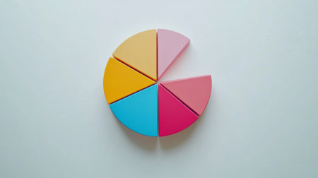 A vibrant financial pie chart illustrating a company's revenue breakdown, with colorful segments for different products, set against a clean white background for clarity.の素材