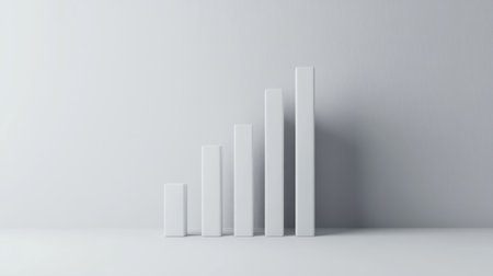 A minimalist bar chart with smooth, matte-finished bars arranged in descending order, with soft shadows and a clean, white background for a professional lookの素材