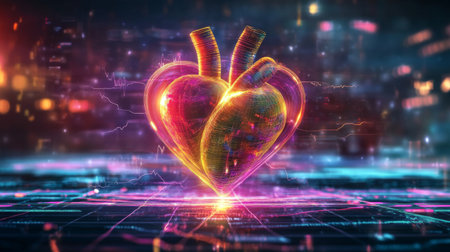 A colorful heartbeat graph flowing smoothly across a digital display, representing the life force and energy of a beating heart in a captivating designの素材