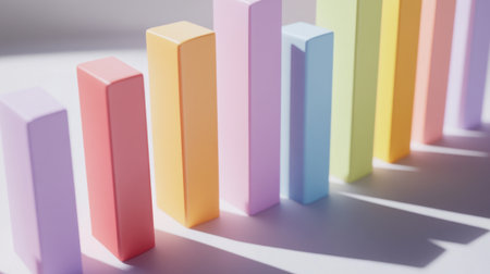 Minimal D bar graph in pastel colors, with shadows cast across a white background, creating a soft and elegant visualの素材