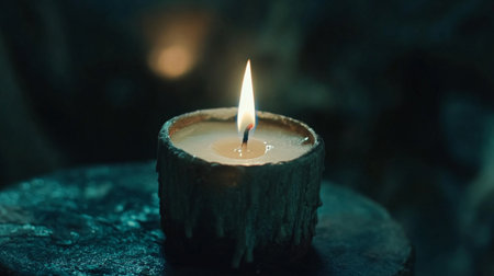 Close-up of a flickering candle flame in a dark room, casting soft shadows and creating a cozy ambiance, emphasizing the glow and warmthの素材