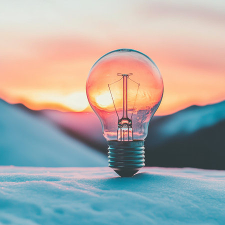 A turned-off light bulb with a visible filament inside, sitting on a white surfaceの素材