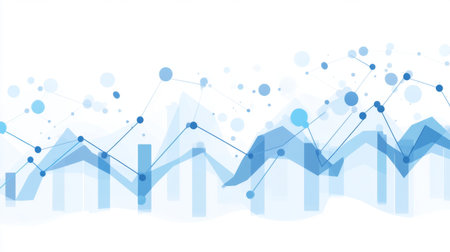 Minimalistic line and bar graph with a white background, showing clear data trends in shades of blue and grey for a clean, professional lookの素材