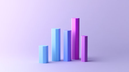 Minimalist D bar graph with tall, solid-color bars against a plain white background, casting precise shadows, creating a clean and modern aestheticの素材