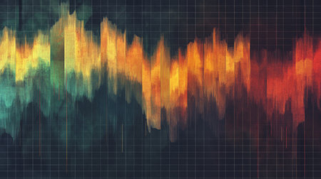 Heatmap style graph with a color gradient on a dark grid background, illustrating varying intensities across data pointsの素材